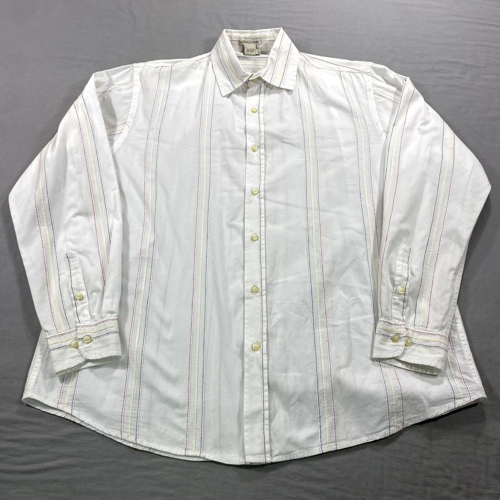 Carbon 2 Cobalt Shirt Mens Large White Striped Button Up Casual‎ Dress Adult